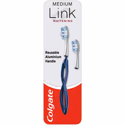 Colgate Link Manual Toothbrush Whitening Starter Kit Including 1 Premium Aluminium Handle & 2 Whitening Replacement Brush Hea ...