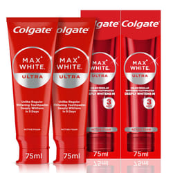 Max White Ultra Active Foam Toothpaste, At Home Whitening Toothpaste Clinically Proven Whiter Teeth in 3 Days*, Toothpaste Multipack, 2 Pack, 75ml