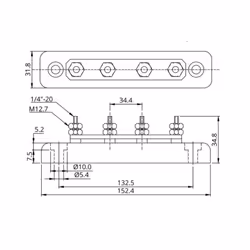 Victron Energy 150A, 250A & 600A Busbar for High Current & Removable Cover - Busbar 150A 4P with 4 terminals +cover Dimensions