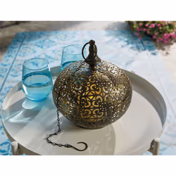 Moroccan Style LED Hanging Light Lantern USB Rechargeable Outdoor Warm White with Timer