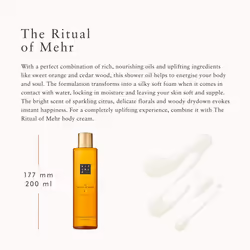 Shower Oil from The Ritual of Mehr, 200 ml - With Sweet Orange & Cedar Wood - Energising & Stimulating Properties with Vitamin C