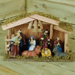 30 CM 9 piece Hand Decorated wooden Traditional Christmas Nativity Set