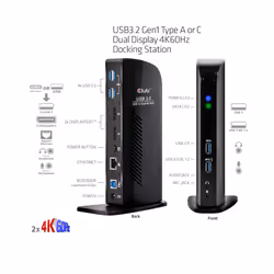 CLUB3D USB3.2 Gen1 Type A or C Dual Display 4K60Hz Docking Station DisplayLink® Certified - Additional view 4