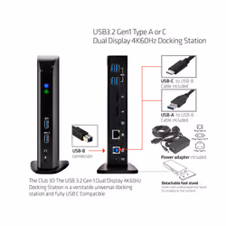 CLUB3D USB3.2 Gen1 Type A or C Dual Display 4K60Hz Docking Station DisplayLink® Certified - Additional view 5