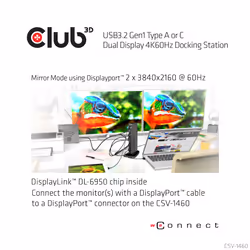 CLUB3D USB3.2 Gen1 Type A or C Dual Display 4K60Hz Docking Station DisplayLink® Certified - Additional view 6