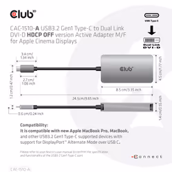 CLUB3D USB3.2 Gen1 Type-C to Dual Link DVI-D HDCP OFF version Active Adapter M/F for Apple Cinema Displays - Additional view 6