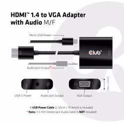 CLUB3D CAC-1302 video cable adapter 0.5 m HDMI Type A (Standard) VGA (D-Sub) Black - Additional view 7
