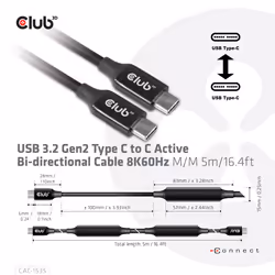 CLUB3D USB 3.2 Gen2 Type C to C Active Bi-directional Cable 8K60Hz M/M 5m/16.4ft - Additional view 4