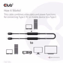 CLUB3D USB 3.2 Gen2 Type C to C Active Bi-directional Cable 8K60Hz M/M 5m/16.4ft - Additional view 6