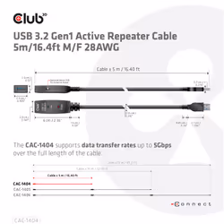 CLUB3D USB 3.2 Gen1 Active Repeater Cable 5m/ 16.4 ft M/F 28AWG - Additional view 4