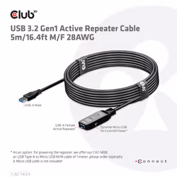 CLUB3D USB 3.2 Gen1 Active Repeater Cable 5m/ 16.4 ft M/F 28AWG - Additional view 6