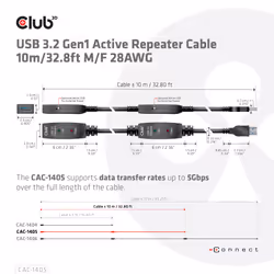 CLUB3D USB 3.2 Gen1 Active Repeater Cable 10m / 32.8ft M/F 28AWG - Additional view 4