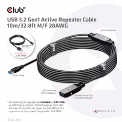 CLUB3D USB 3.2 Gen1 Active Repeater Cable 10m / 32.8ft M/F 28AWG - Additional view 6