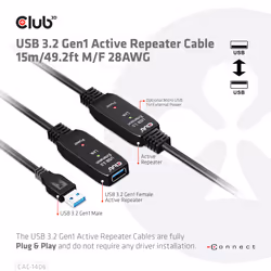 CLUB3D USB 3.2 Gen1 Active Repeater Cable 15m/ 49.2 ft M/F 28AWG - Additional view 4