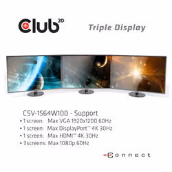 CLUB3D USB Type C 3.2 Gen1 Triple Display Dynamic PD Charging Dock 100W PD Power charger - Additional view 6