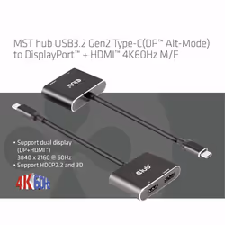 CLUB3D MST hub USB3.2 Gen2 Type-C(DP Alt-Mode) to DisplayPort + HDMI 4K60Hz M/F - Additional view 4