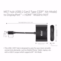 CLUB3D MST hub USB3.2 Gen2 Type-C(DP Alt-Mode) to DisplayPort + HDMI 4K60Hz M/F - Additional view 5