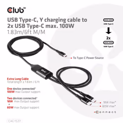CLUB3D USB Type-C, Y charging cable to 2x USB Type-C max. 100W, 1.83m/6ft M/M - Additional view 5