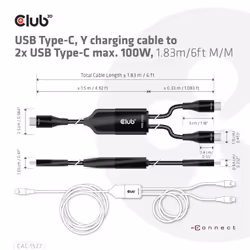 CLUB3D USB Type-C, Y charging cable to 2x USB Type-C max. 100W, 1.83m/6ft M/M - Additional view 6