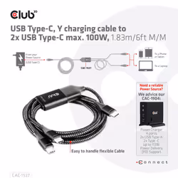 CLUB3D USB Type-C, Y charging cable to 2x USB Type-C max. 100W, 1.83m/6ft M/M - Additional view 8