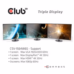 CLUB3D UNIVERSAL USB Gen1 Type-C Triple Display Dynamic PD Charging Dock with 65 Watt PS ( VGA, HDMI, DP, ETHERNET) - Additional view 7