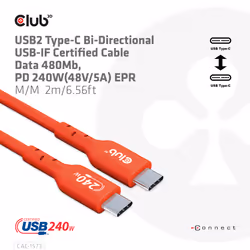 CLUB3D USB2 Type-C Bi-Directional Cable, Data 480Mb,PD 240W(48V/5A) EPR M/M 2m - Additional view 6