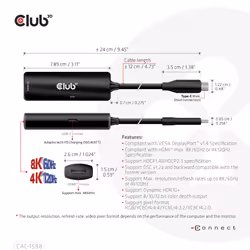 CLUB3D USB Gen2 Type-C to HDMI™ 8K60Hz or 4K120Hz HDR10+ with DSC1.2 with Power Delivery 3.0 Active Adapter M/F - Additional view 6