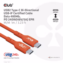 CLUB3D USB2 Type-C Bi-Directional USB-IF Certified Cable Data 480Mb, PD 240W(48V/5A) EPR M/M 1m / 3.23 ft - Additional view 6