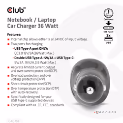 CLUB3D Notebook / Laptop Car Charger 36 Watt - Additional view 7