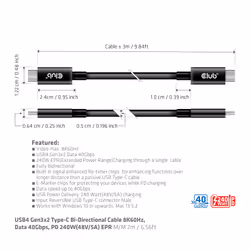 CLUB3D USB4 Gen3x2 Type-C Bi-Directional Cable 8K60Hz or 4K120Hz, Data 40Gbps, PD 240W(48V/5A) EPR M/M 3m / 9.84ft - Additional view 6