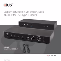 CLUB3D DisplayPort/HDMI KVM Switch/Dock 4K60Hz For USB Type-C inputs - Additional view 4