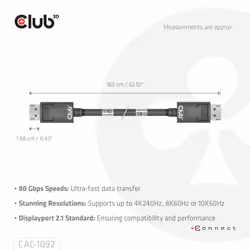 CLUB3D DisplayPort™ 2.1 Bi-Directional VESA DP80 Certified Cable 4K240Hz, 8K60Hz or 10K60Hz M/M 1.6m/5.25ft - Additional view 4