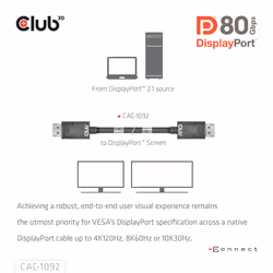 CLUB3D DisplayPort™ 2.1 Bi-Directional VESA DP80 Certified Cable 4K240Hz, 8K60Hz or 10K60Hz M/M 1.6m/5.25ft - Additional view 5
