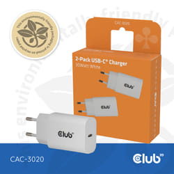 CLUB3D 2-Pack USB C Charger 30 Watt Whit