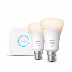 Philips Hue White Starter kit: 2 B22 smart bulbs (1100), Smart lighting kit, Bluetooth/Zigbee, White, LED, B22, A60