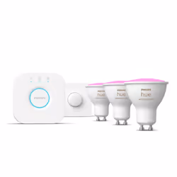 Philips Hue White and colour ambience Starter kit: 3 GU10 smart spotlights + smart button, Smart lighting kit, Bluetooth/Zigb ...