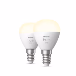 Philips Hue White Lustre – E14 smart bulb – (2-pack), Smart bulb, Bluetooth/Zigbee, White, Integrated LED, E14, P45
