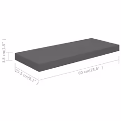 vidaXL Floating Wall Shelf - High Gloss Gray 23.6""""x9.3""""x1.5""""  Honeycomb MDF & Metal Frame  Invisible Mounting System  Modern Decorative Shelf