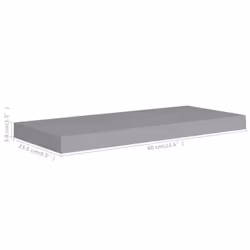 vidaXL Gray Floating Wall Display Shelf with Invisible Mounting System  Honeycomb MDF and Metal Frame  23.6""""x9.3""""x1.5""""  Assembly Required