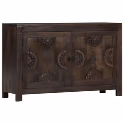 vidaXL Solid Mango Wood Sideboard 2 Doors Carved Design Side Cabinet Highboard