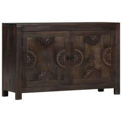 vidaXL Solid Mango Wood Sideboard 2 Doors Carved Design Side Cabinet Highboard