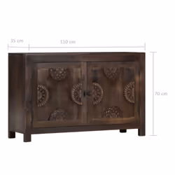 vidaXL Solid Mango Wood Sideboard 2 Doors Carved Design Side Cabinet Highboard