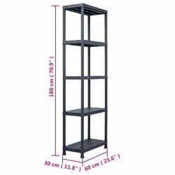 vidaXL 1/2/5x Storage Shelf Rack Black Plastic Display Organiser Multi Sizes - 60 x 30 x 180 cm/ 1 piece - Additional view 7