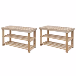 vidaXL 2-in-1 Shoe Rack with Bench Top Shoe Shelf Shoe Storage 2 pcs Solid Wood