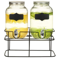 vidaXL 2x Beverage Dispensers with Durable Metal Stand 2x4L Glass Transparent