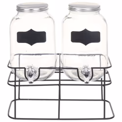 vidaXL 2x Beverage Dispensers with Durable Metal Stand 2x4L Glass Transparent