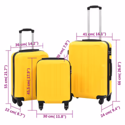 vidaXL 3 Piece Hardcase Trolley Set Yellow ABS Travel Luggage Bag Suitcase - Additional view 3