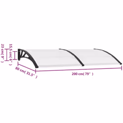 vidaXL Door Canopy Window Outdoor Awning Rain Shelter Black and Transparent PC - Additional view 5