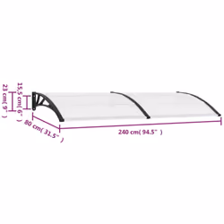 vidaXL Door Canopy Window Outdoor Awning Rain Shelter Black and Transparent PC - Additional view 3