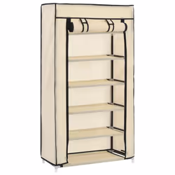 vidaXL Shoe Cabinet with Cover Cream Fabric Footwear Storage Rack Organiser